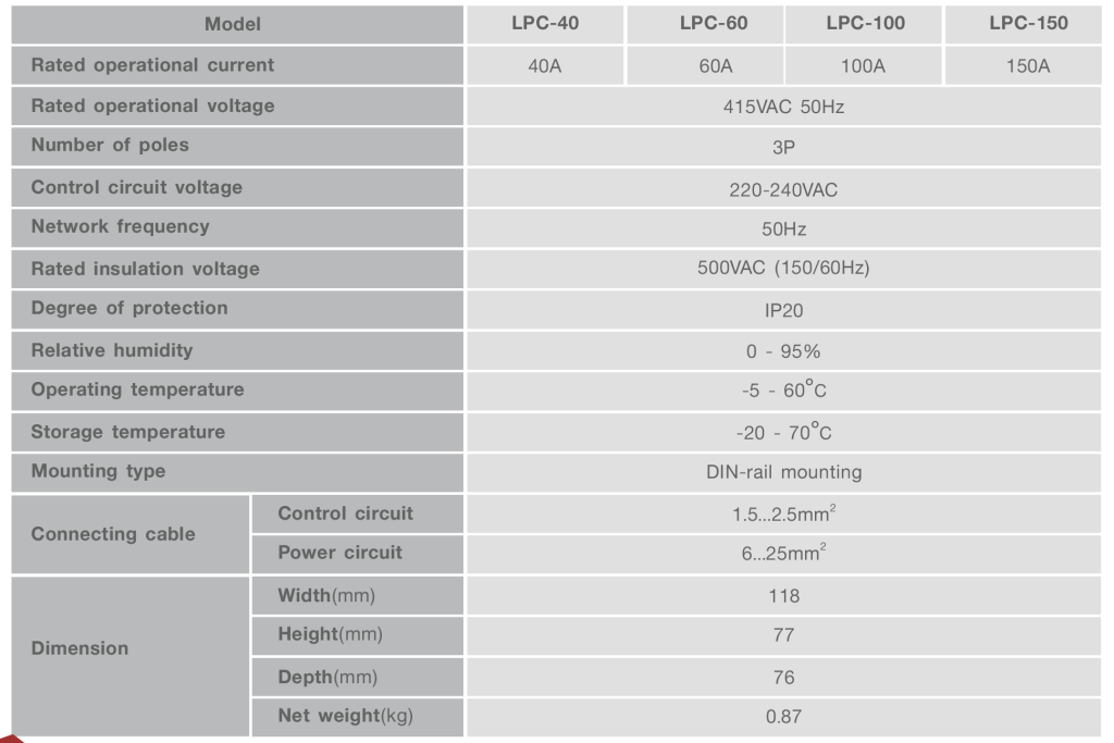 Lighting Power Contactor_Spec
